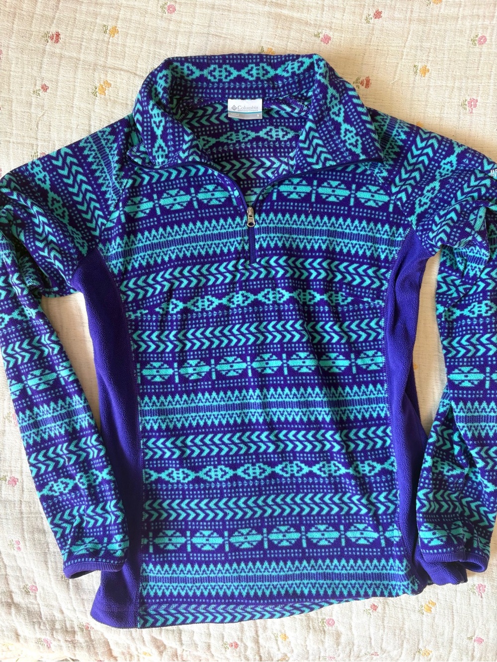 Columbia Blue and Purple Geometric Half-Zip Fleece